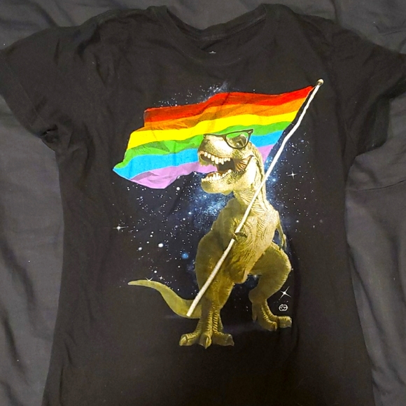 Goodie Two Sleeves T-Rex Rainbow Shirt - Picture 1 of 2